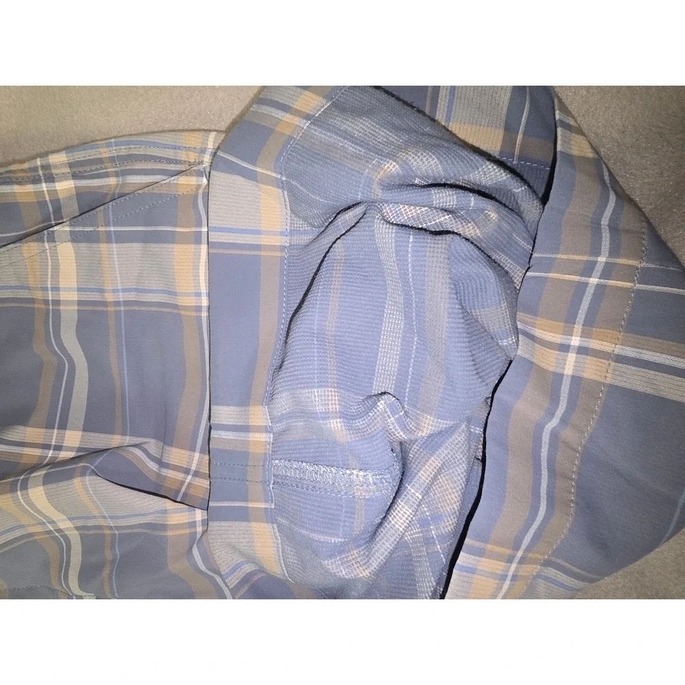 Nike Golf Plaid Shorts Men 34 Blue Beige Flat Front Dri Fit